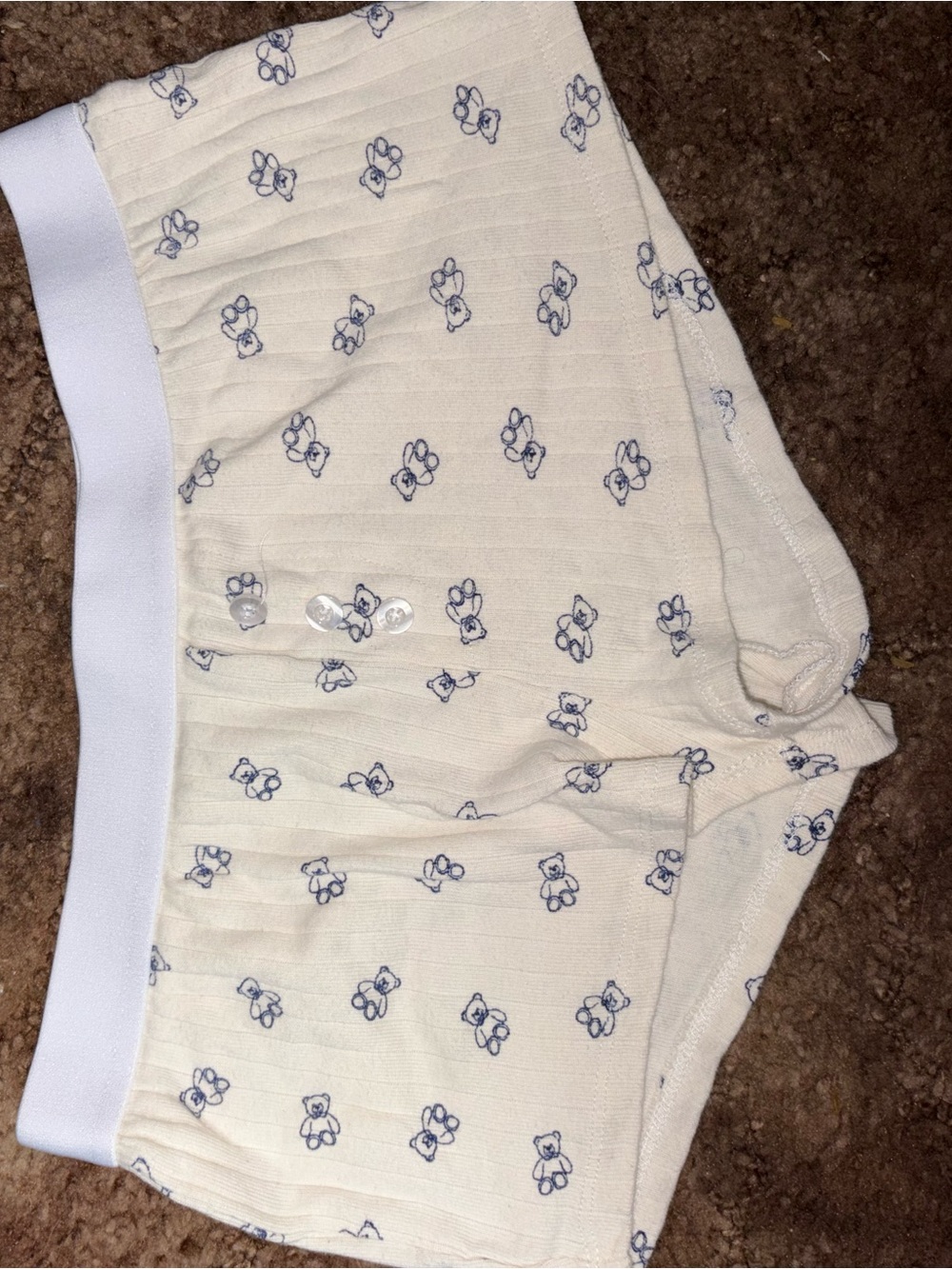 Cream Kids Shorts with Navy Bear Print